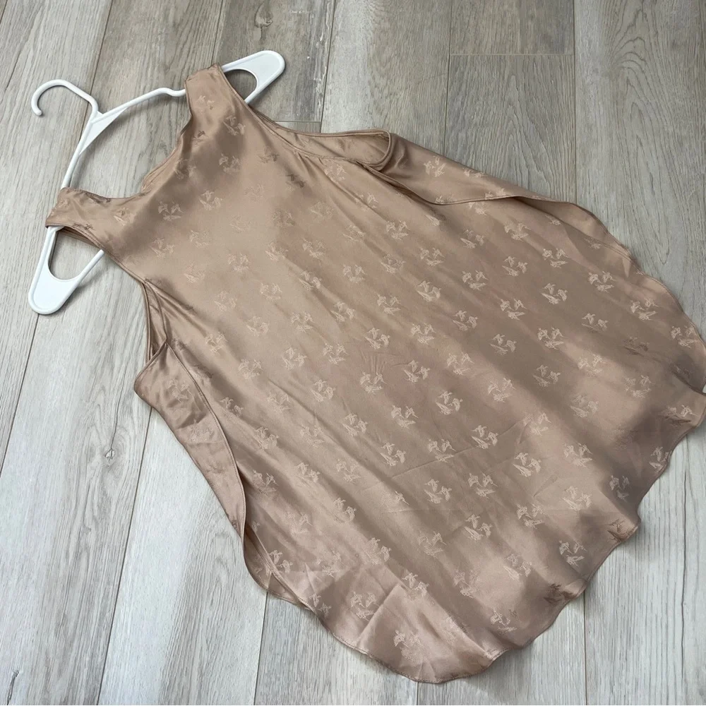 Billy Reid Blouse silk v neck printed sleeveless satin womens Tan (small) chic - Picture 5 of 6